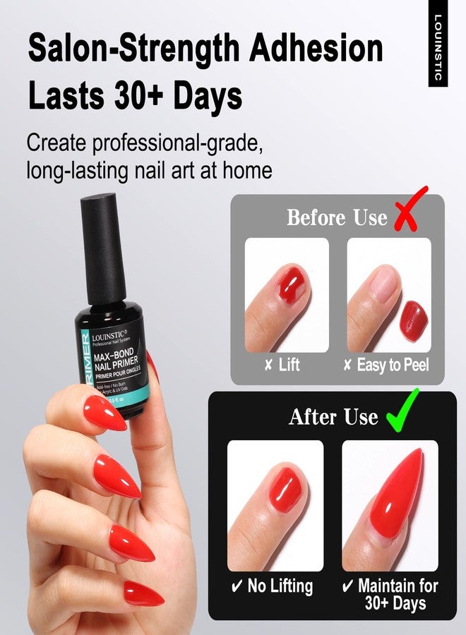 LOUINSTIC Professional Acid-Free Nail Primer, Fast-Drying Nail Bond for UV Gel Nails, Acrylic, Gel Polish. No Lift, Long-Lasting Adhesion, Salon & DIY Manicure Set, 15ml - Image 2